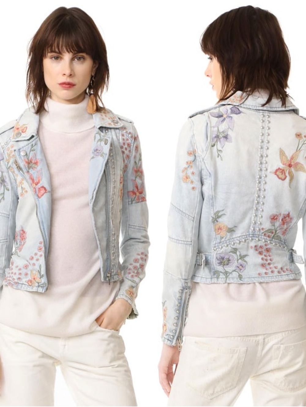 BLANK NYC Floral Embroidered Denim Moto Jacket‎